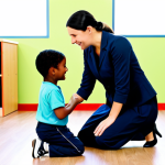 Ethical Dilemma in a Daycare**

"A female daycare worker, fully clothed in modest professional attire, kneels to comfort a child in a bright, cheerful daycare setting. Another daycare worker is in the background, looking concerned. The scene conveys empathy and problem-solving. Safe for work, appropriate content, perfect anatomy, well-formed hands, natural body proportions, family-friendly, high quality."

**