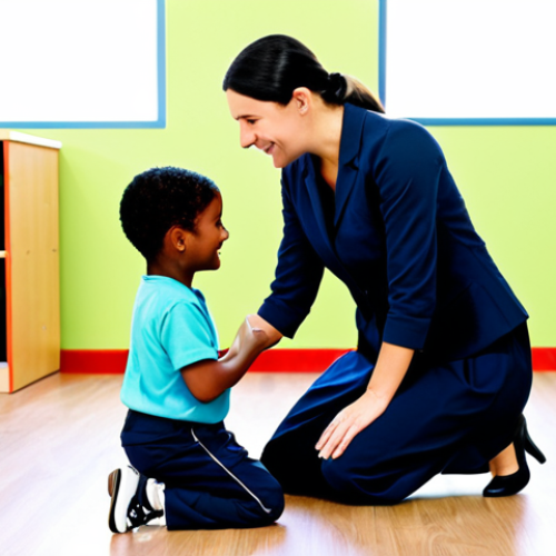 Home 19 Ethical Dilemma in a Daycare**
"A female daycare worker, fully clothed in modest professional attire, kneels to comfort a child in a bright, cheerful daycare setting. Another daycare worker is in the background, looking concerned. The scene conveys empathy and problem-solving. Safe for work, appropriate content, perfect anatomy, well-formed hands, natural body proportions, family-friendly, high quality."
**