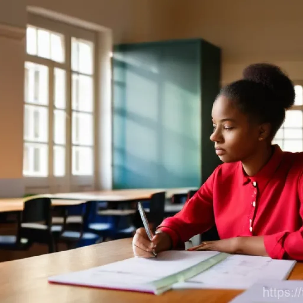 유아교육지도사 자격증 시험 후 학습 피드백 방법 - A focused and determined young Early Childhood Educator (EJE) student, a woman in her early 20s, sit...