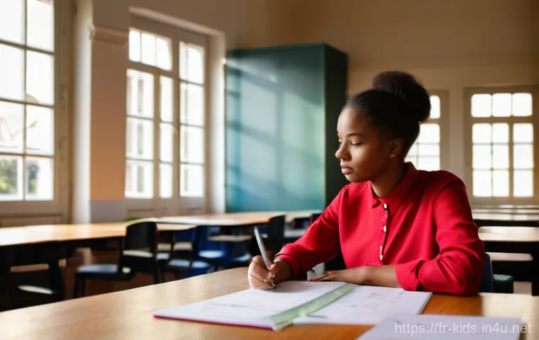 유아교육지도사 자격증 시험 후 학습 피드백 방법 - A focused and determined young Early Childhood Educator (EJE) student, a woman in her early 20s, sit...