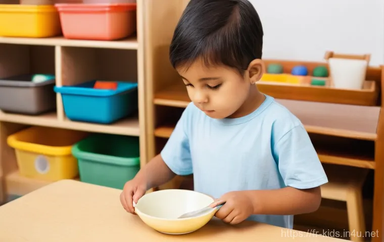 유아교육지도사 강의 계획 작성 방법과 사례 - **Montessori-inspired "Practical Life" Activity:**
    A bright, clean classroom bathed in soft, nat...