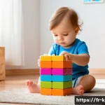 유아교육지도사로서의 학생 평가 방법 - A young toddler wearing comfortable, age-appropriate clothing and a diaper, focused intently on buil...