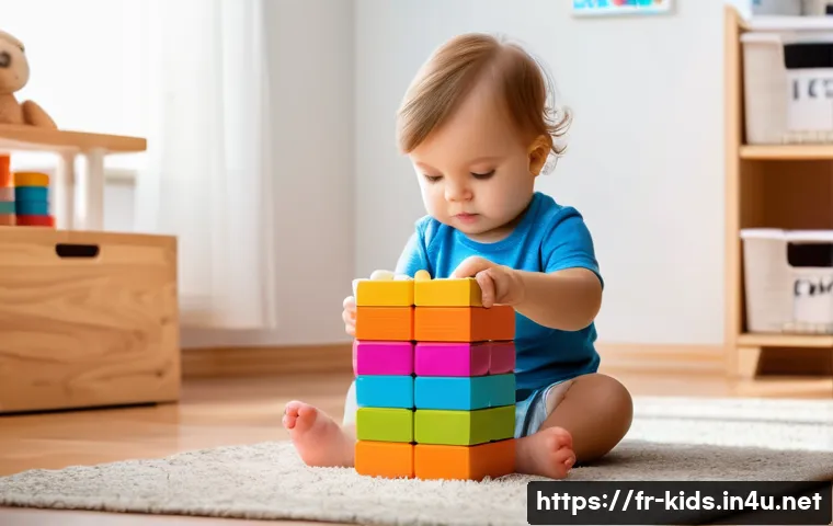 유아교육지도사로서의 학생 평가 방법 - A young toddler wearing comfortable, age-appropriate clothing and a diaper, focused intently on buil...