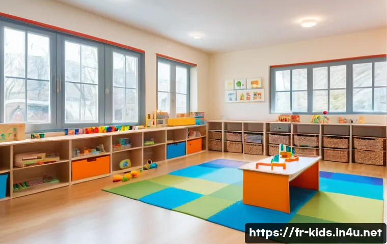 유아교육지도사로서 이직 후 첫 직무 적응법 - A warm and inviting early childhood classroom in a French daycare center, showcasing a bright, organ...