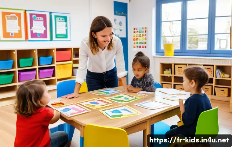 유아교육지도사 자격증 시험 과목별 학습법 - A modern early childhood education classroom in France, featuring a diverse group of young children ...