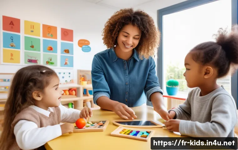 유아교육지도사 자격증 시험의 최신 동향 분석 - A modern early childhood education classroom in France featuring diverse young children engaged in M...