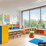 유아교육지도사 강의 준비를 위한 효율적인 방법 - A bright and spacious early childhood classroom in France, designed with distinct zones for differen...