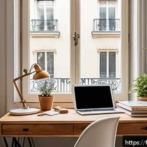 유아교육지도사 자격증 취득 시 유리한 학습법 - A bright, organized study corner in a modern French apartment, featuring a tidy wooden desk with a l...