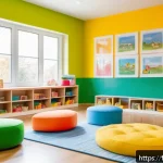 Home 19 유아교육지도사 실습 중 겪은 어려움과 해결책 - A bright and welcoming early childhood classroom in a French daycare setting, featuring cozy calm zo...